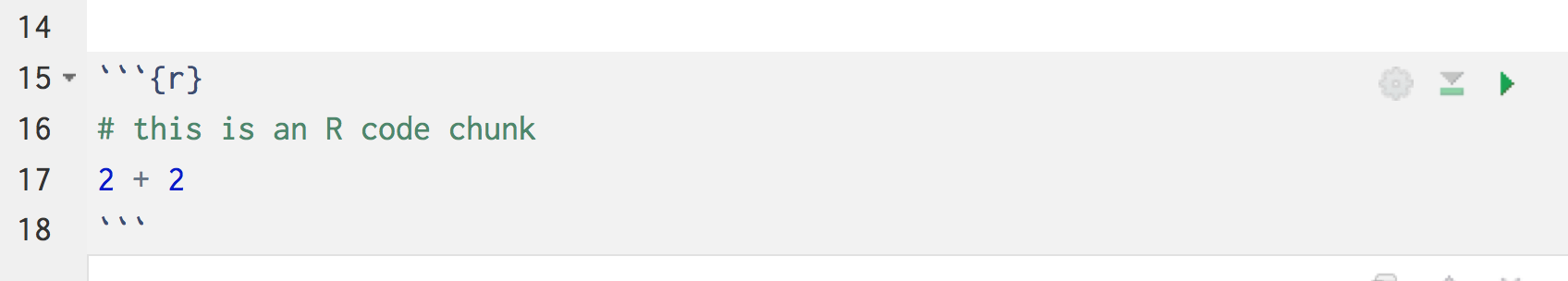 A code chunk in the RMarkdown editor